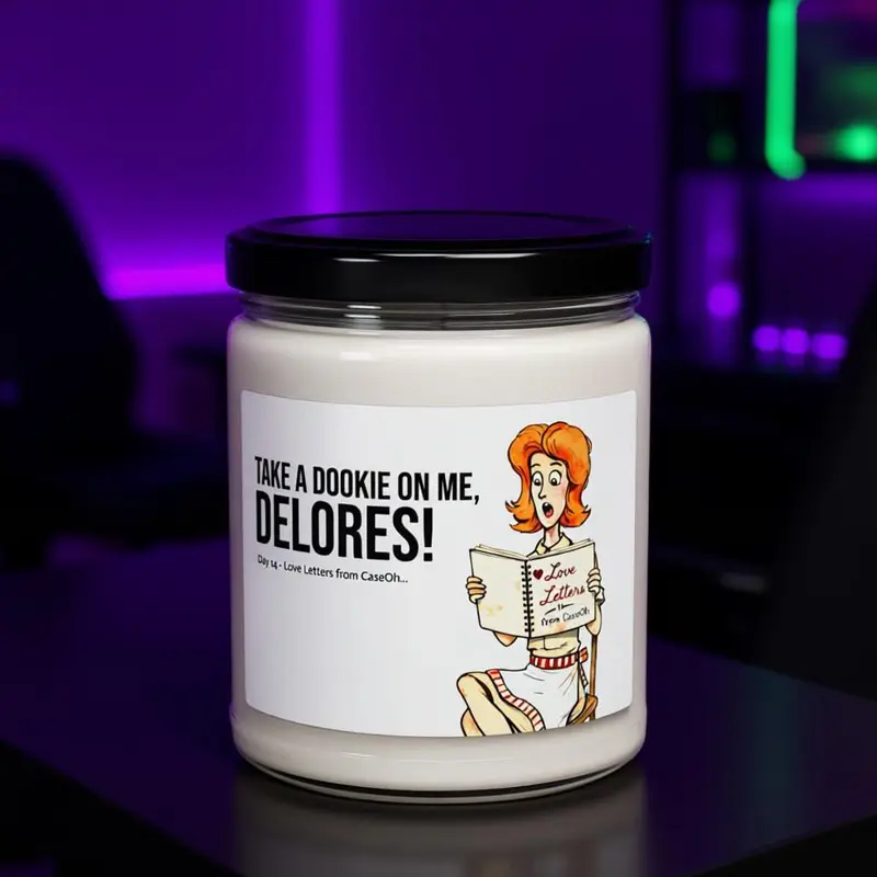 The Valentine candle, a jar with a CaseOh valentine label.